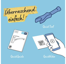 Abbildung von Grohe QuickFix mit Werkzeug, Anleitung und Videoanleitung