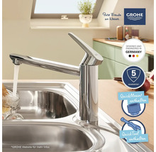 Robinet de cuisine chromé à côté d''un évier avec robinet Grohe