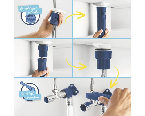 Montage d''un siphon sous un lavabo avec QuickMount et QuickTool