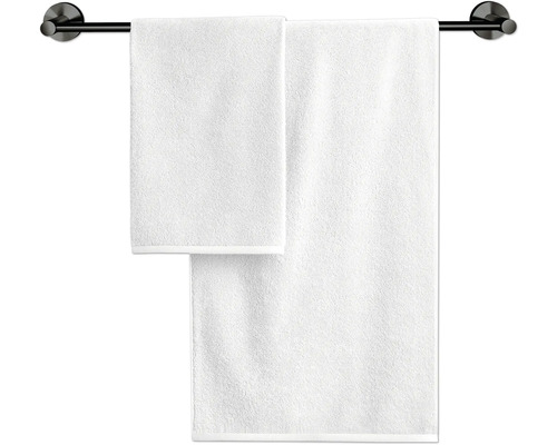 Deux serviettes blanches suspendues à un porte-serviettes.
