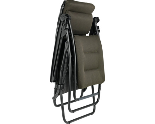 Fauteuil relax pliant avec revêtement textile et structure métallique