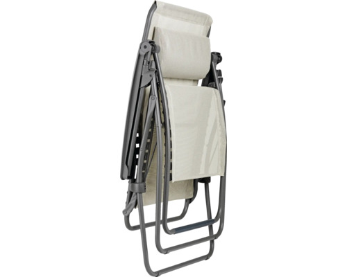 Fauteuil relax pliant avec revêtement textile et cadre métallique