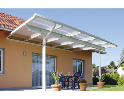 Terrasse avec auvent de terrasse en aluminium et plaques de polycarbonate