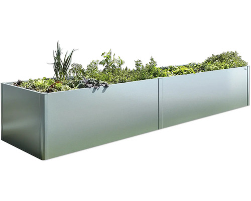 Jardinière surélevée en métal avec plantations