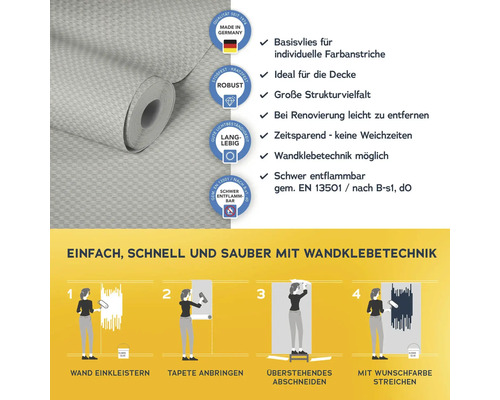 Vliestapete mit Anwendungsanleitung für Wandklebetechnik