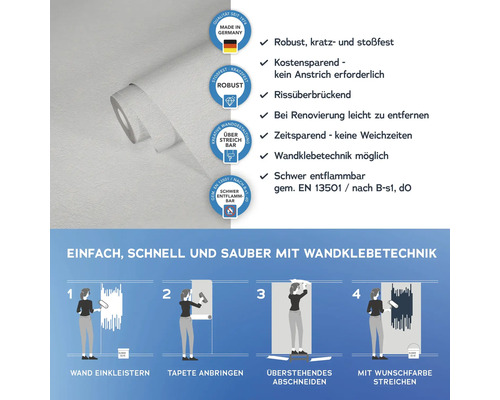 Tapetenrolle mit Anwendungshinweisen und Produkteigenschaften