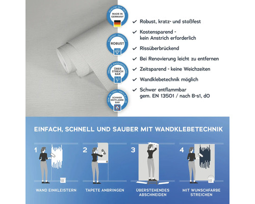 Tapetenrolle mit Produkteigenschaften und Anwendungsanleitung