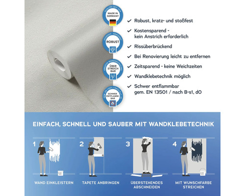 Rolle Raufasertapete mit Produkteigenschaften und Anbringungsanleitung