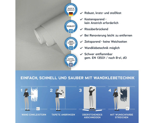Rolle Vliestapete mit Produkteigenschaften und Anwendungsanleitung
