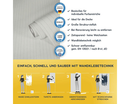 Tapetenrolle mit Verarbeitungshinweisen und Eigenschaften