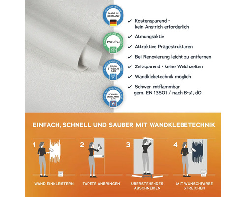 Informationen und Anweisungen zur Verarbeitung von Vliestapeten mit Wandklebetechnik
