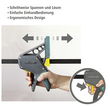 Wolfcraft Einhandzwinge im Einsatz mit Bedienungsanleitung