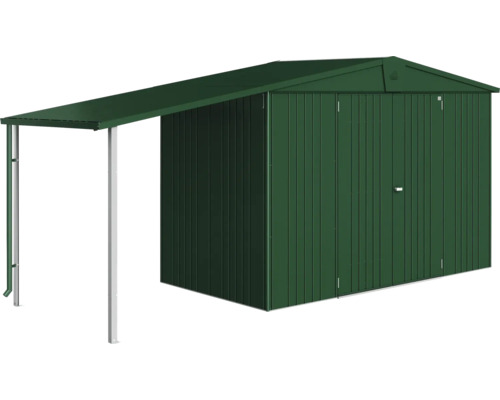 Gartengerätehaus mit Vordach für zusätzlichen Stauraum im Aussenbereich.