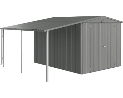 Metallgerätehaus mit Vordach für zusätzlichen Stauraum