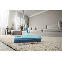 Brosse avec poils en caoutchouc sur un tapis avec des saletés