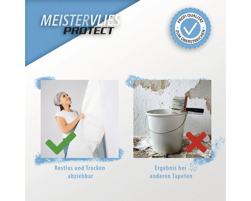 Meistervlies Protect: restlos und trocken abziehbar im Vergleich zu anderen Tapeten.