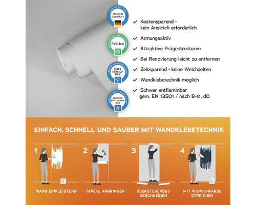 Vliestapete Rolle mit Produkteigenschaften und Anwendungsbeispielen