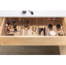 Tiroir avec boîtes de rangement transparentes pour cosmétiques et brosses