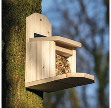 Mangeoire en bois pour écureuils à monter au mur, remplie de nourriture