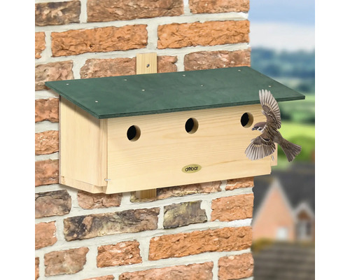 Nichoir en bois avec trois ouvertures pour montage mural