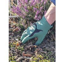 Jardinage avec des gants de jardin dans un parterre