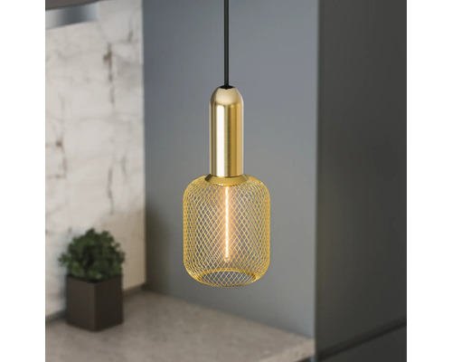 Suspension dorée avec abat-jour en grillage