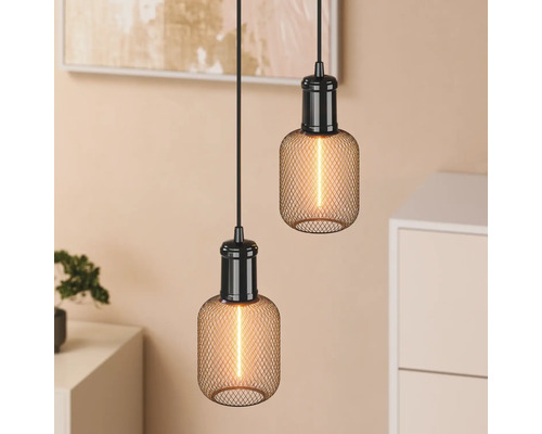 Zwei Hängeleuchten mit Lampenschirm aus Metalldraht