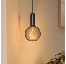 Hängelampe mit Drahtschirm und Glühbirne