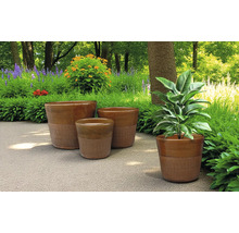 Ambiance de jardin avec des pots de fleurs en céramique de différentes tailles