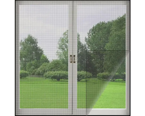 Insektenschutz Fliegengitter 130x150 cm Insektenschutzgitter vor einem Fenster mit Blick auf einen Garten