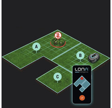 Darstellung der Zonen eines Gartens mit einem Rasenmähroboter und der zugehörigen Smartphone-App