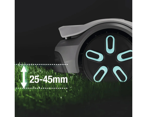 Rasenmähroboter mit einstellbarer Schnitthöhe von 25 bis 45 Millimeter