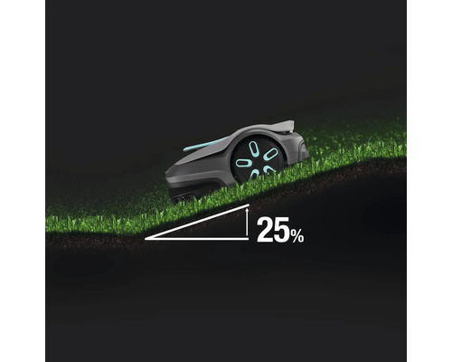 Ein Rasenmähroboter, der eine Steigung von 25 Prozent bewältigen kann