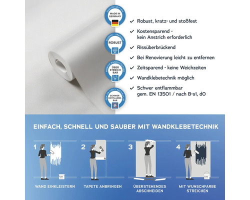 Rouleau de papier peint avec des informations sur les propriétés du produit et l'application