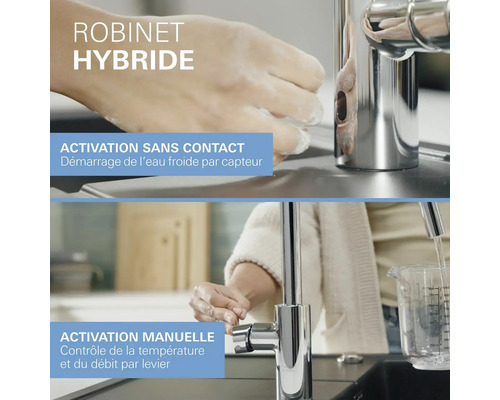 Robinet hybride avec capteur pour activation sans contact et levier pour contrôle manuel