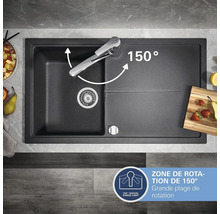 Évier de cuisine noir avec égouttoir et robinet pivotant