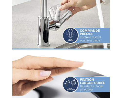 Vue détaillée d'un robinet de cuisine avec des caractéristiques pour un fonctionnement en douceur et une finition durable