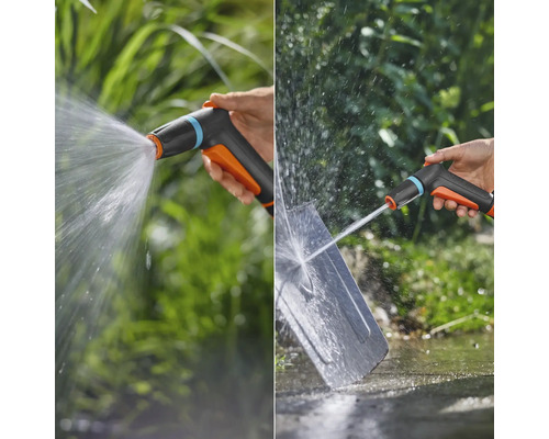 Pistolet d'arrosage de jardin utilisé pour nettoyer une pelle et arroser des plantes