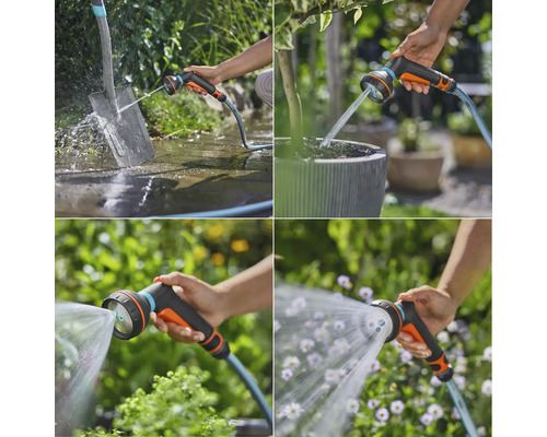 Mise en scène des diverses utilisations d’un pulvérisateur de jardin pour le nettoyage et l’arrosage