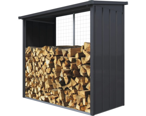 Holzlagerregal aus Metall mit Holzscheiten