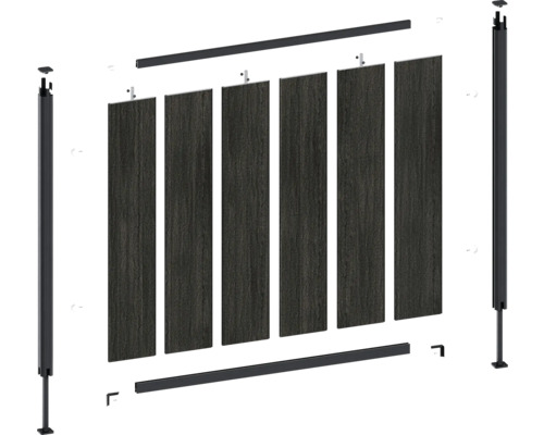 Baugruppe für einen Zaun aus Paneelen mit Pfosten und Querstreben