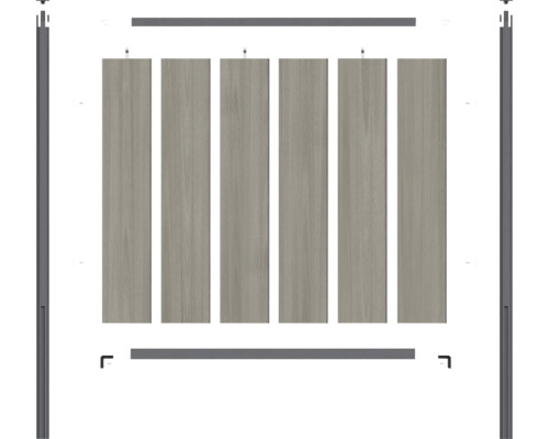 Système de porte coulissante avec cinq panneaux et ferrures