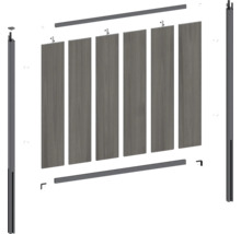 Pièces détachées d'un élément de clôture avec poteaux, traverses et lamelles