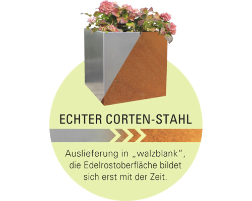 Blumenkasten aus Cortenstahl mit Pflanzen