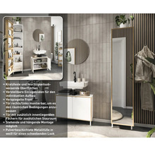 Salle de bains avec meuble sous-lavabo, armoire de toilette et miroir