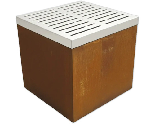 Jardinière carrée en métal aspect rouille avec insert de grille