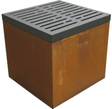 Quadratische Pflanzsäule aus Cortenstahl mit Entwässerungsrost