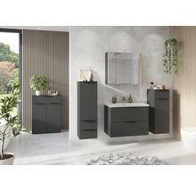 Modernes Badezimmer mit Waschtisch, Spiegelschrank und Hochschränken in Grau