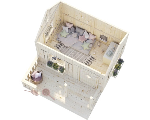 Cabane de jeux pour enfants en bois avec décoration et jouets