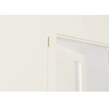 Detailansicht einer weißen Türzarge mit einem Türblatt im Hintergrund